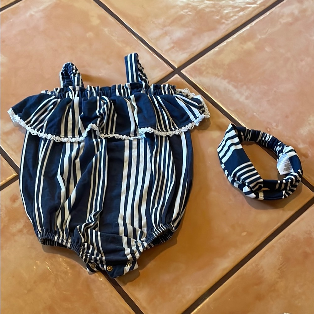 Jessica Simpson Navy and White Striped Bodysuit